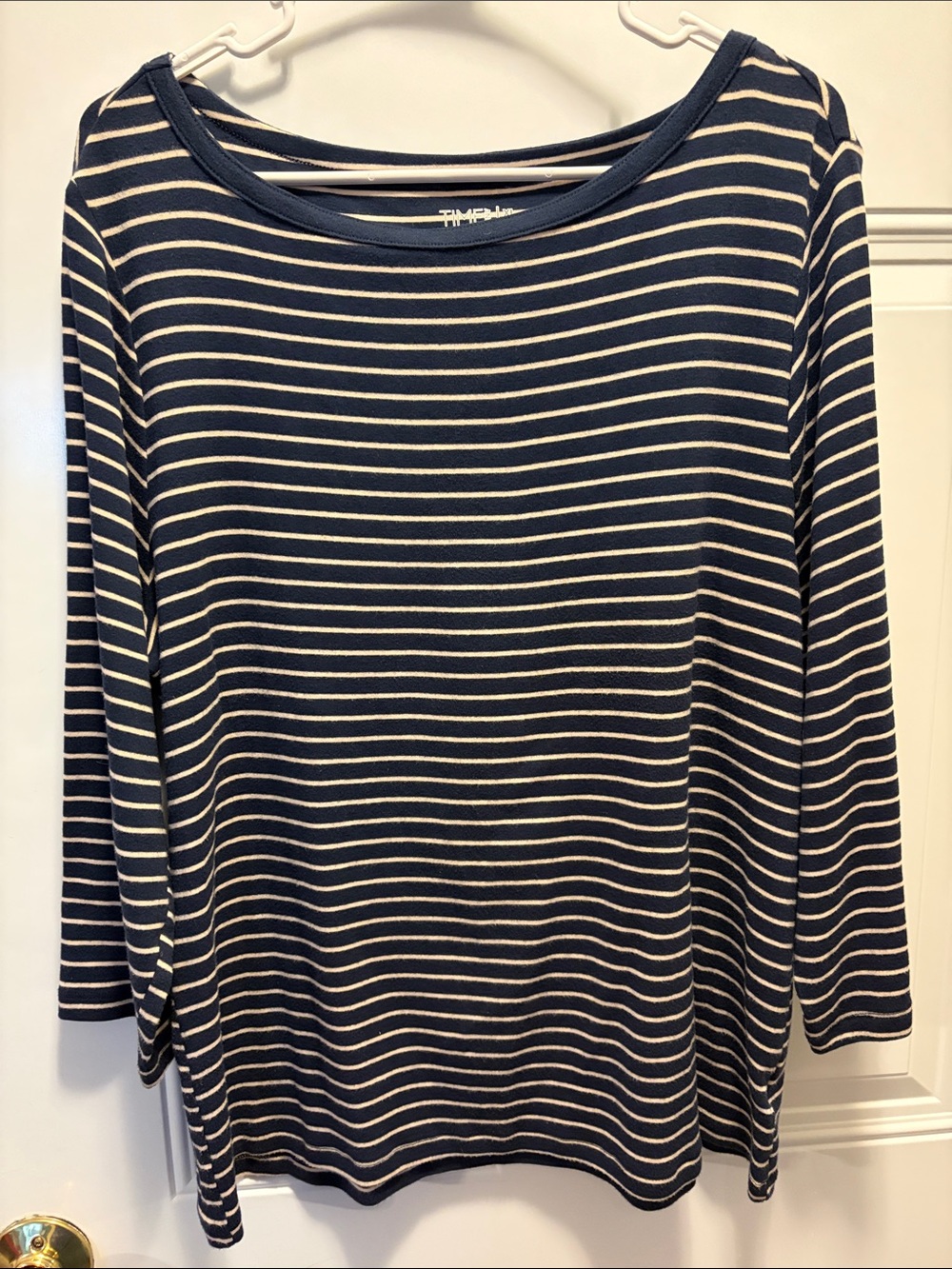 Time and Tru Navy and Cream Striped Long-Sleeve Top